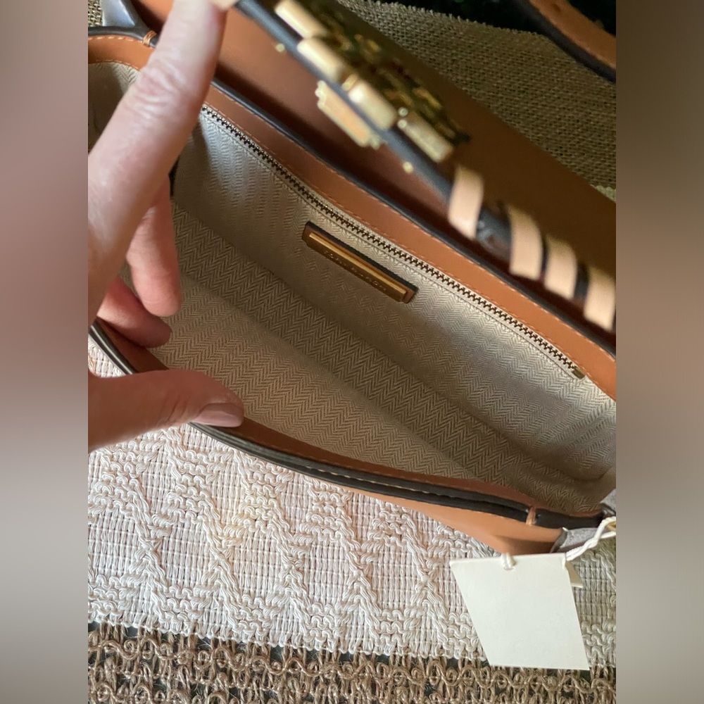 Authentic Tory Burch Britten Mixed Material Shoulder Bag Acorn Suede & Leather. - Picture 7 of 10